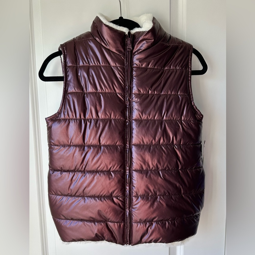 Kids Burgundy Puffer Vest with Sherpa Lining